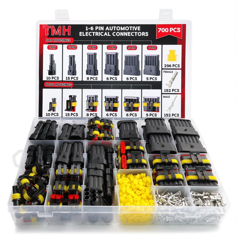 TMH 700 Pcs 1/2/3/4/5/6 Pin Electrical Connector Kit 22-16 AWG, Automotive Electrical Wire Terminal Connectors Male&Female Pin Automotive for Car Truck Motorcycle Marine Boat - Image 1